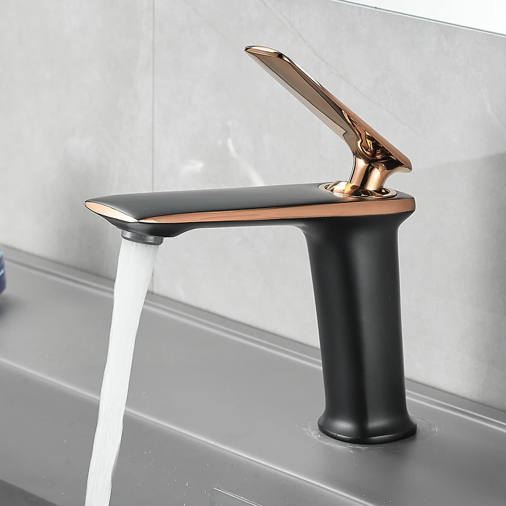 BAKALA Luxury Black Rose Gold Wash Basin Taps Modern White Faucet Bathroom Luxury Basin Faucets Hot Cold Water Sink Tap Mixer