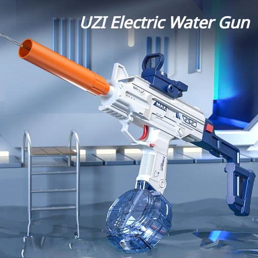 Uzi Electric Water Gun Continuous Firing Summer Pool Toys Gun with Sights Silencer Outdoor Fun Cs Game Prop For Kids