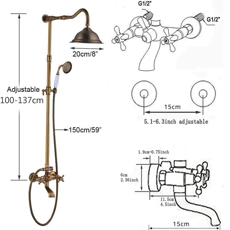 Luxury Rainfall Shower Mixer Faucet In Wall Bath Shower Set Rainfall 8" Brass Shower Head Tub Shower Mixer Tap with Handshower