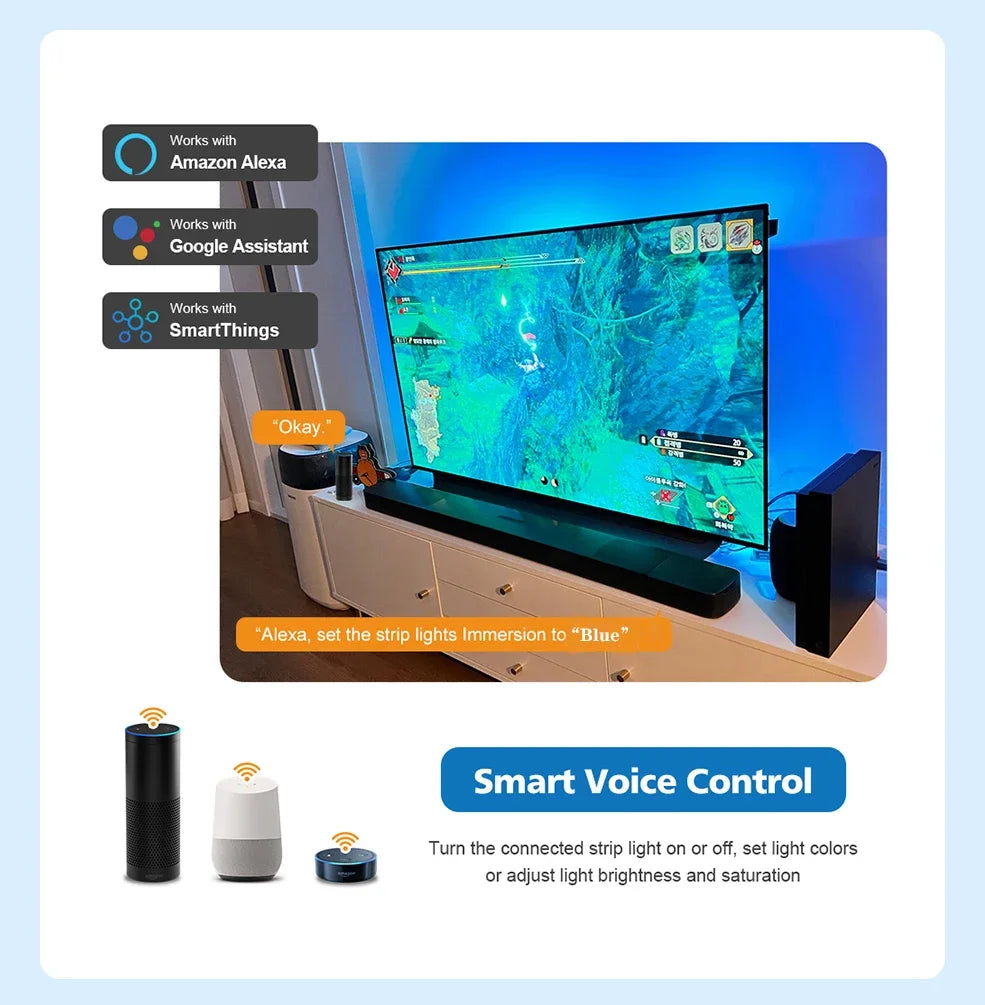 Smart Ambient TV Led Backlight For 4K HDMI 2.1 Device Sync Box Led Strip Lights Kit Wifi Alexa Voice Google Assistant Control