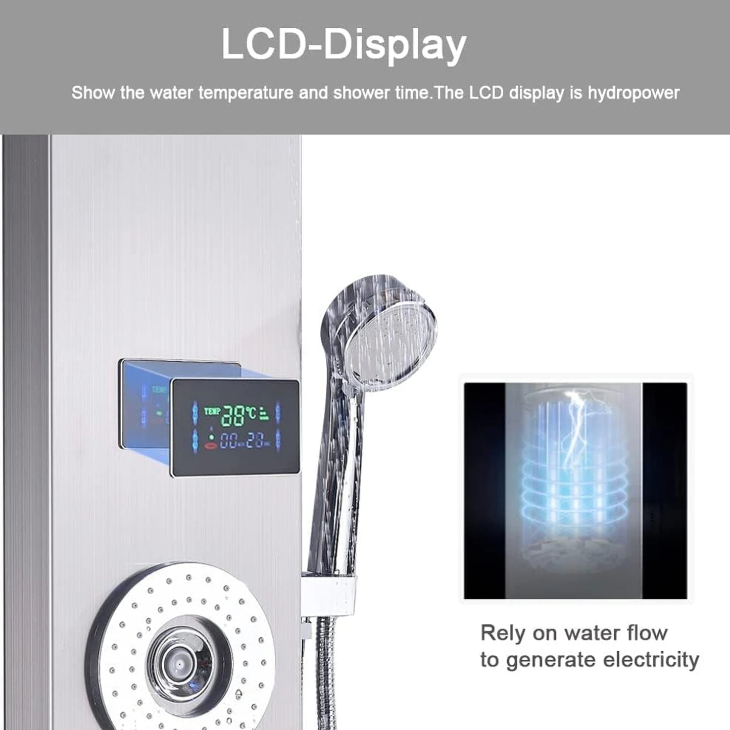 LED Shower Panel Waterfall Rain Digital Display Shower Faucet Set SPA Massage Jet Bathroom Column Mixer Tap Tower System