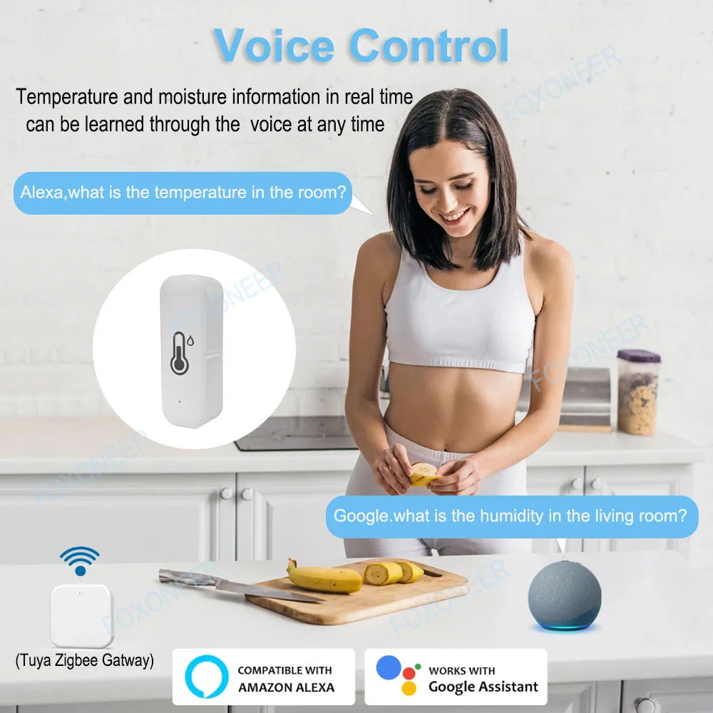 Tuya Zigbee Smart Temperature Humidity Sensor Indoor Hygrometer Controller Monitoring Work with Smart Speaker Alexa Google Home