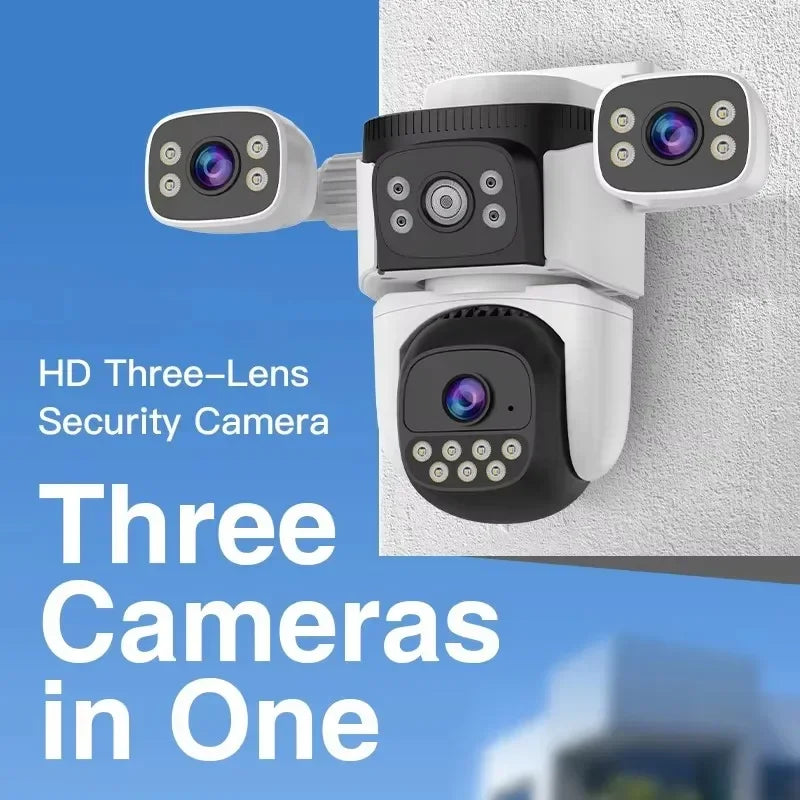 15MP UHD WiFi6 Camera 8K Three Screen Wireless Surveillance Cam Outdoor PTZ Auto Tracking Waterproof CCTV Security IP Camera