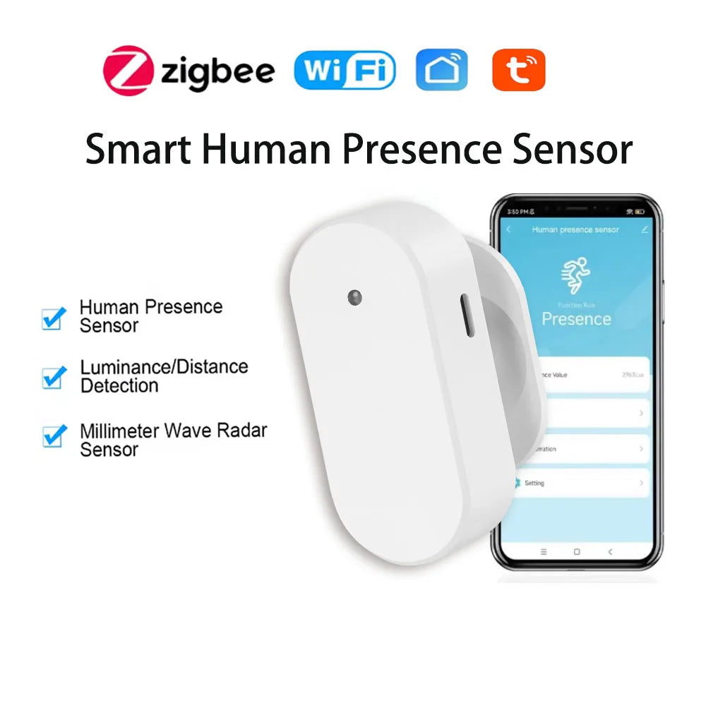 Tuya WiFi / Zigbee Human Presence Detector,Luminance/Distance Detection,  Smart Human Body PIR Sensor Support Home Assistant