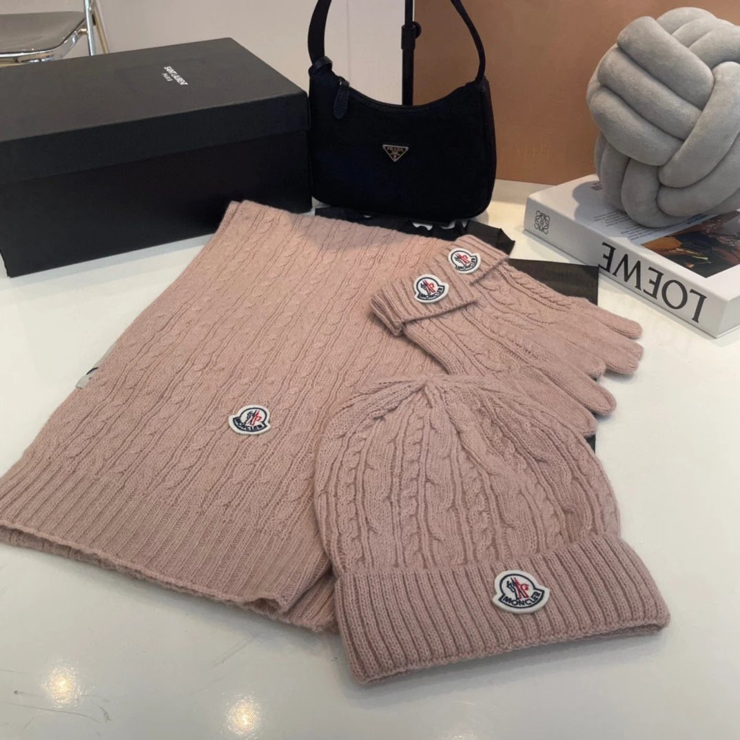 Moncler Scarf + Gloves + Knit Cap, Three-Piece Set