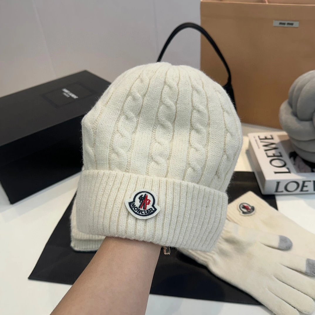 Moncler Scarf + Gloves + Knit Cap, Three-Piece Set