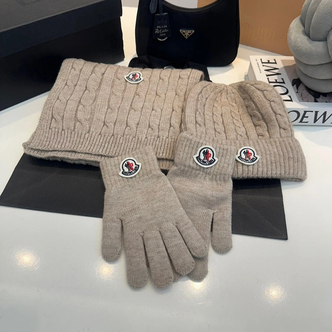 Moncler Scarf + Gloves + Knit Cap, Three-Piece Set