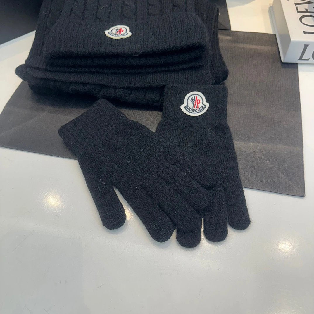 Moncler Scarf + Gloves + Knit Cap, Three-Piece Set