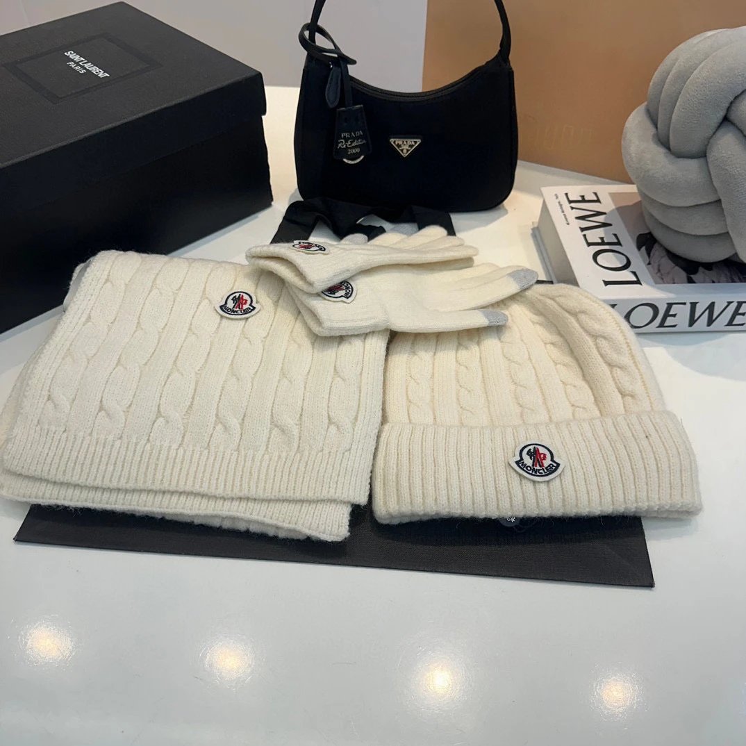 Moncler Scarf + Gloves + Knit Cap, Three-Piece Set