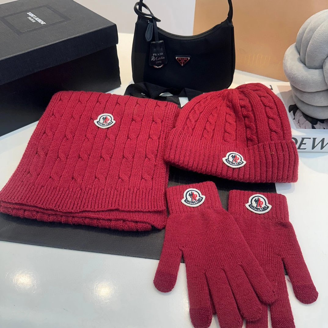 Moncler Scarf + Gloves + Knit Cap, Three-Piece Set