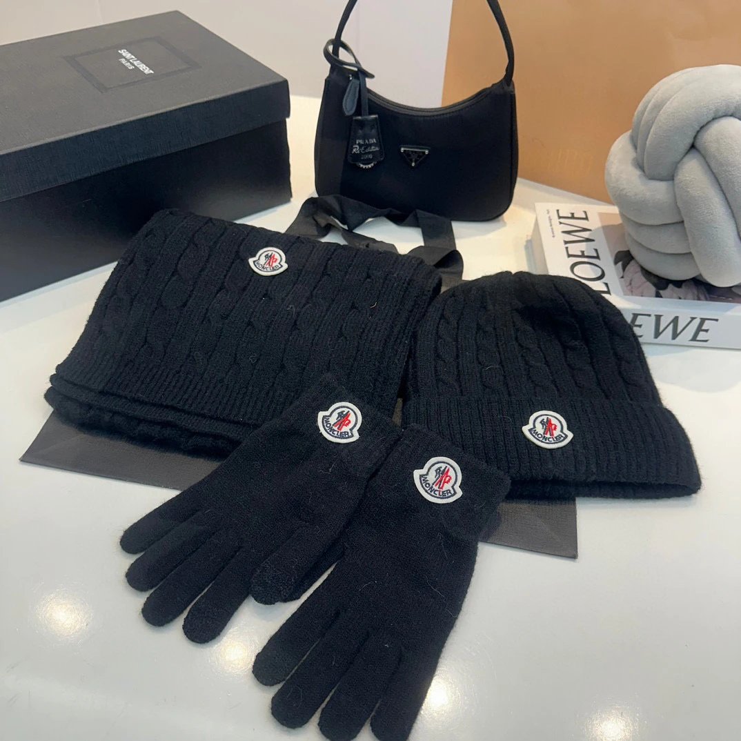 Moncler Scarf + Gloves + Knit Cap, Three-Piece Set