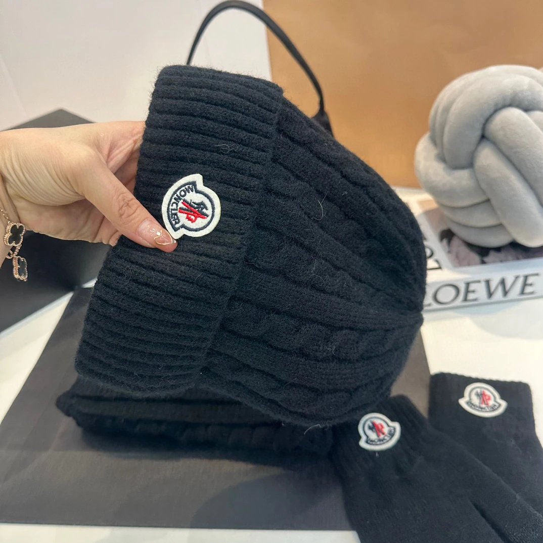 Moncler Scarf + Gloves + Knit Cap, Three-Piece Set