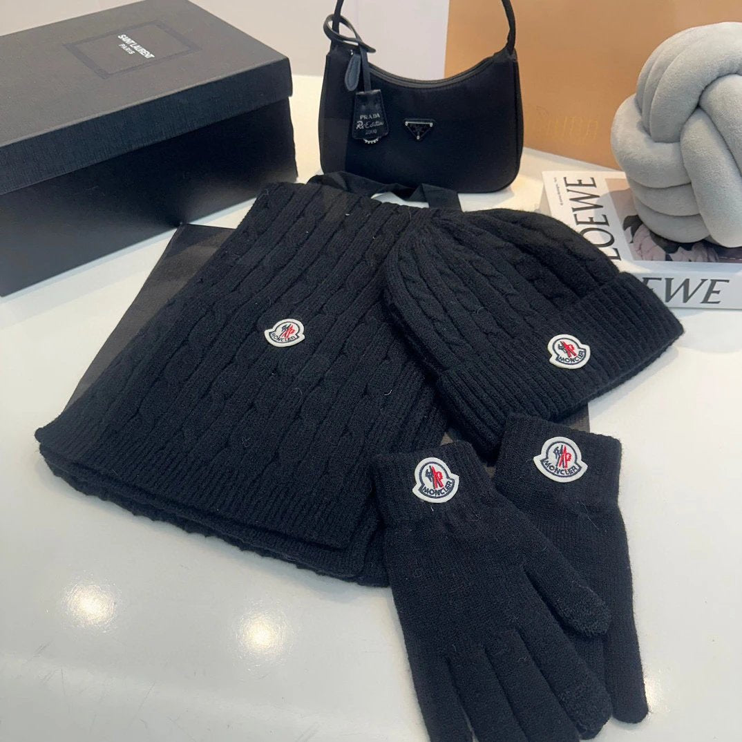 Moncler Scarf + Gloves + Knit Cap, Three-Piece Set