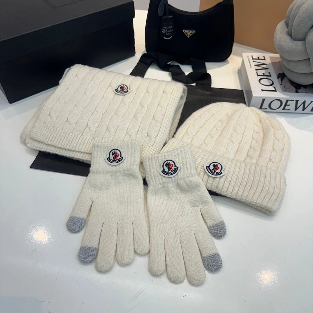 Moncler Scarf + Gloves + Knit Cap, Three-Piece Set