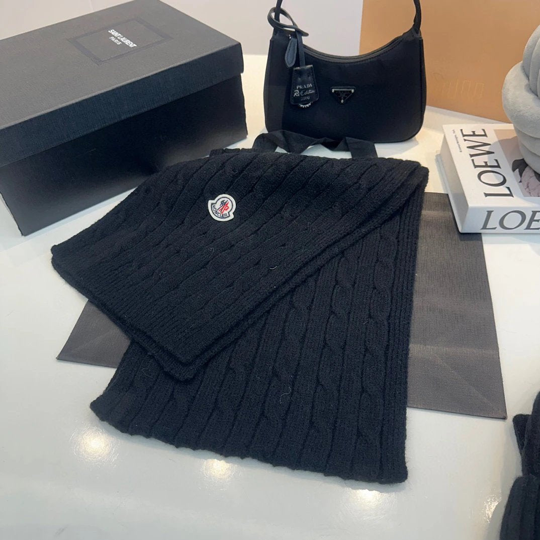 Moncler Scarf + Gloves + Knit Cap, Three-Piece Set