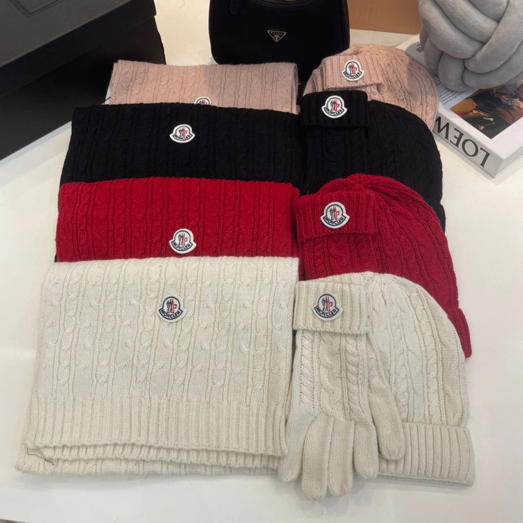 Moncler Scarf + Gloves + Knit Cap, Three-Piece Set