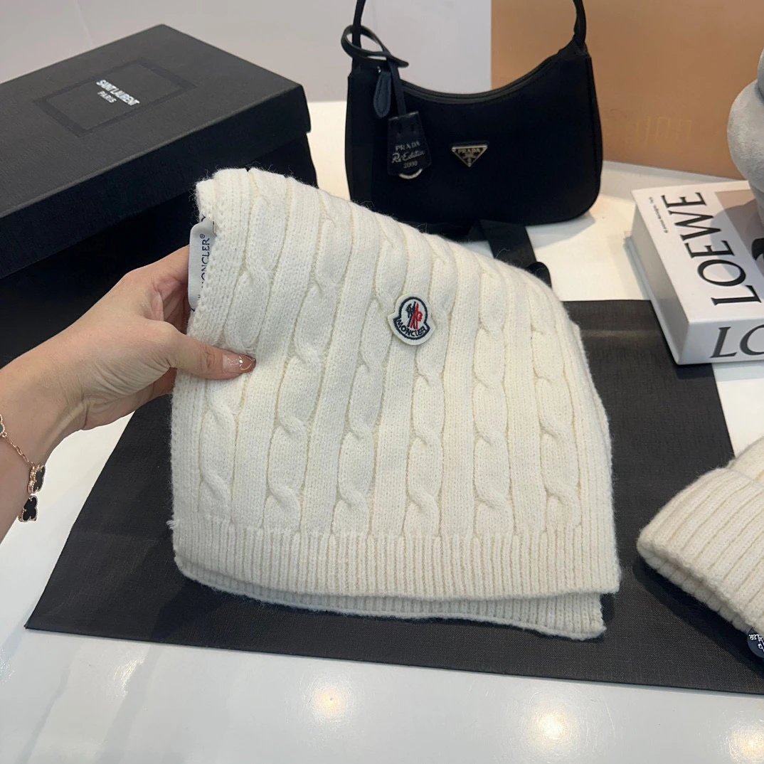 Moncler Scarf + Gloves + Knit Cap, Three-Piece Set