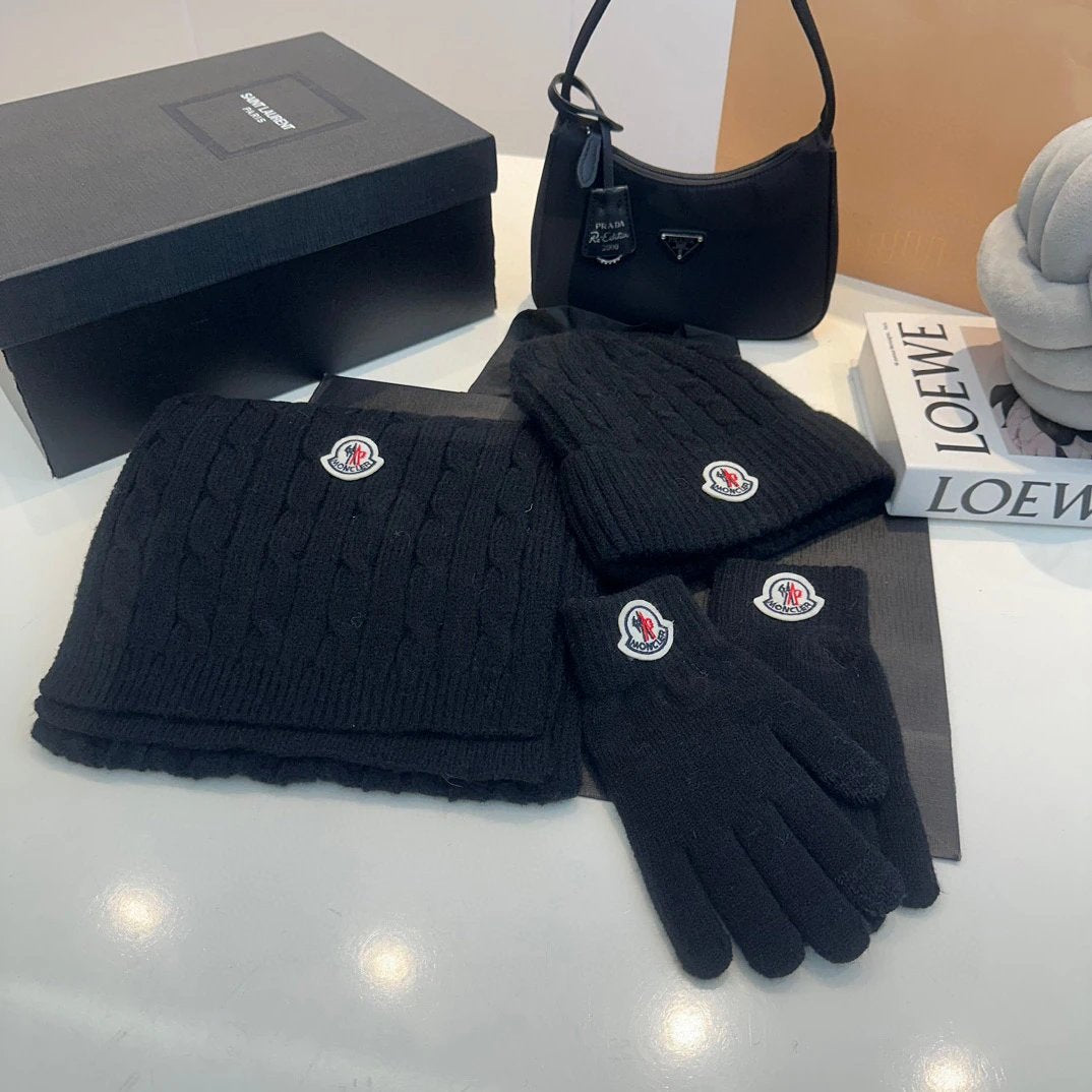 Moncler Scarf + Gloves + Knit Cap, Three-Piece Set