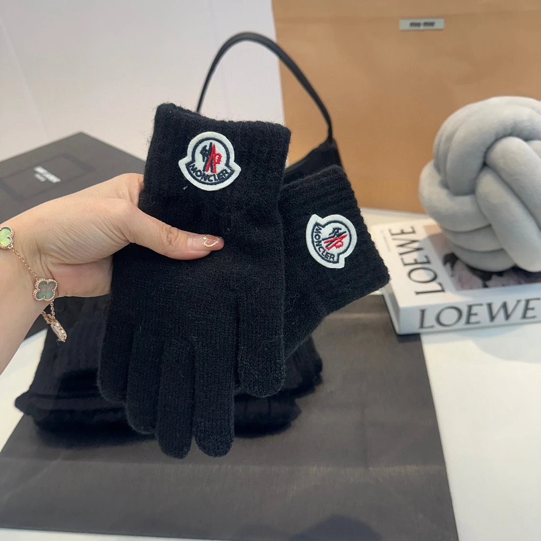 Moncler Scarf + Gloves + Knit Cap, Three-Piece Set