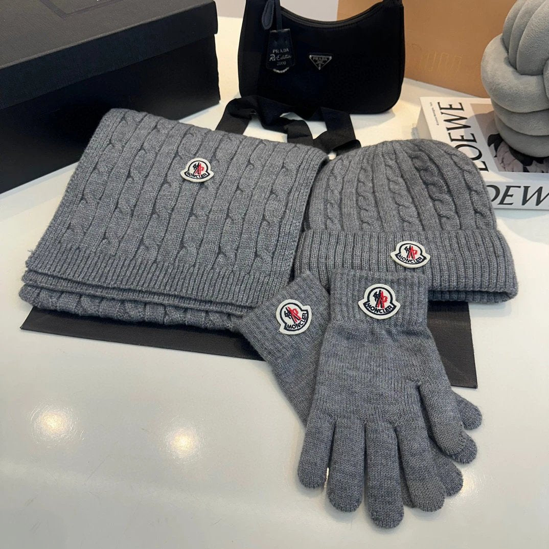 Moncler Scarf + Gloves + Knit Cap, Three-Piece Set